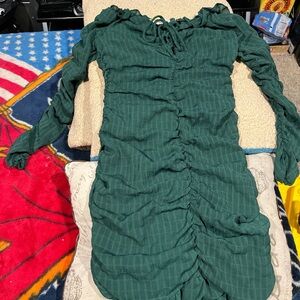 Sergio Rossi Forest Green Ruched Long Sleeve Dress